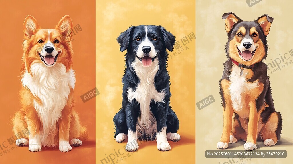 三只萌犬的可愛肖像