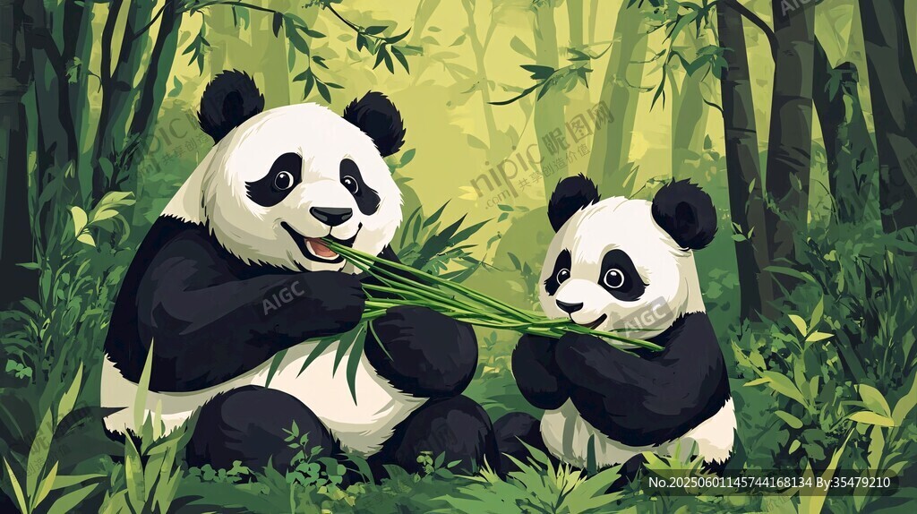熊貓母子竹林享食趣