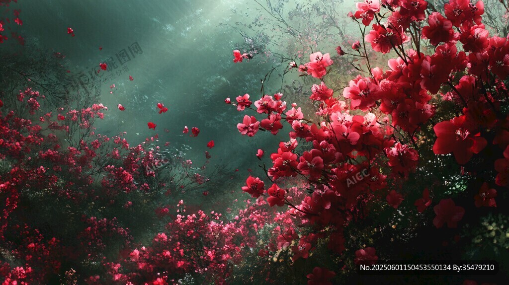 夢幻緋紅花海 光影交織