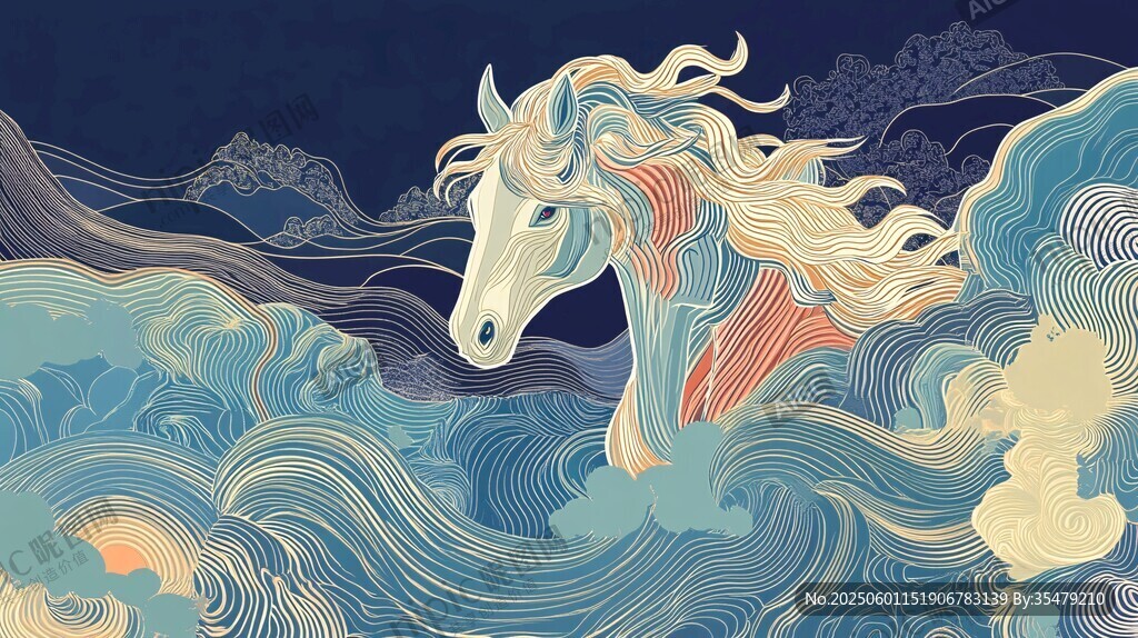 駿馬踏浪圖