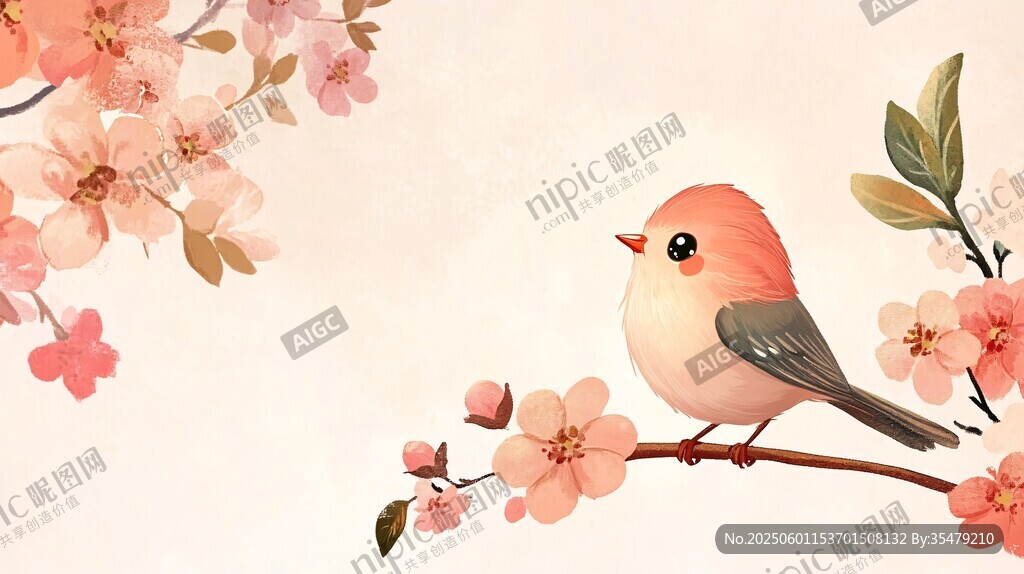 枝頭小鳥伴繁花