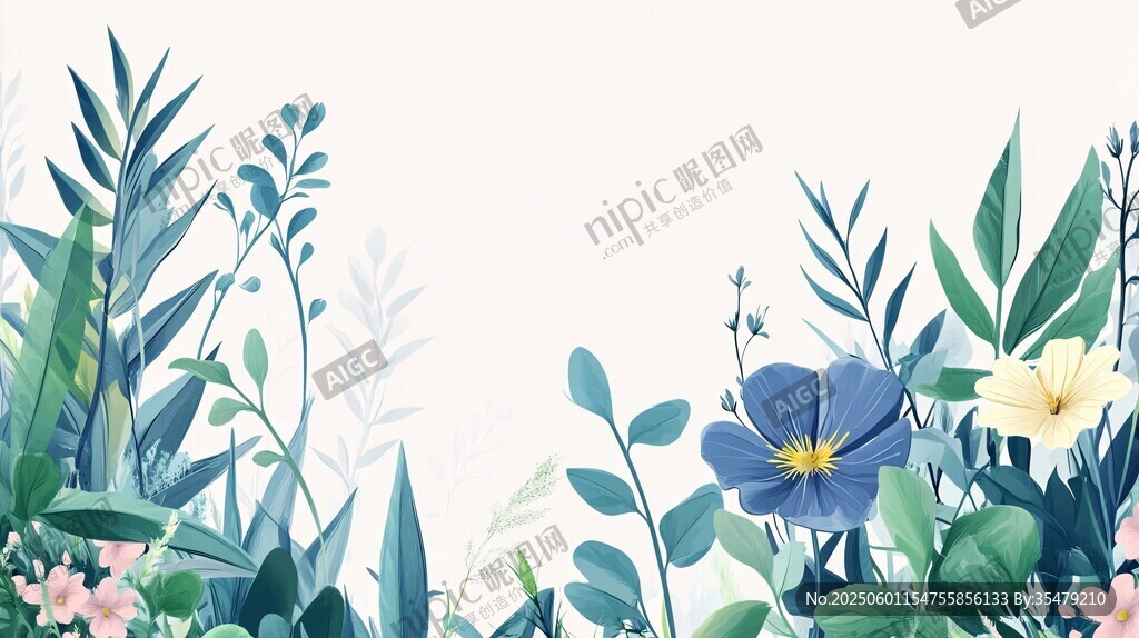 清新花卉綠植邊框插畫