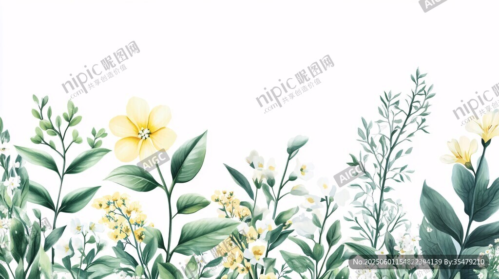 清新花卉植物邊框插畫