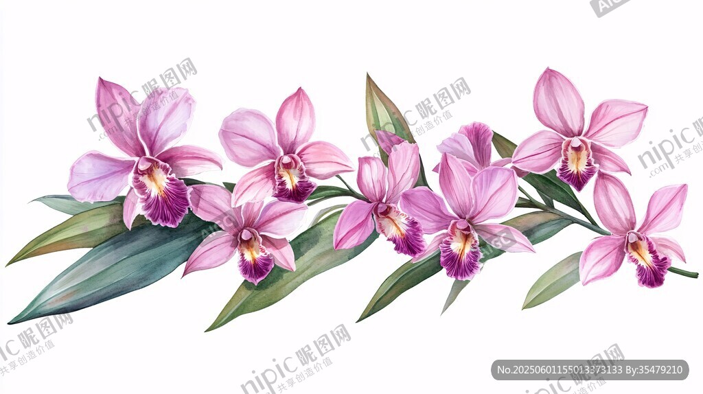 粉色蘭花水彩畫花卉圖案