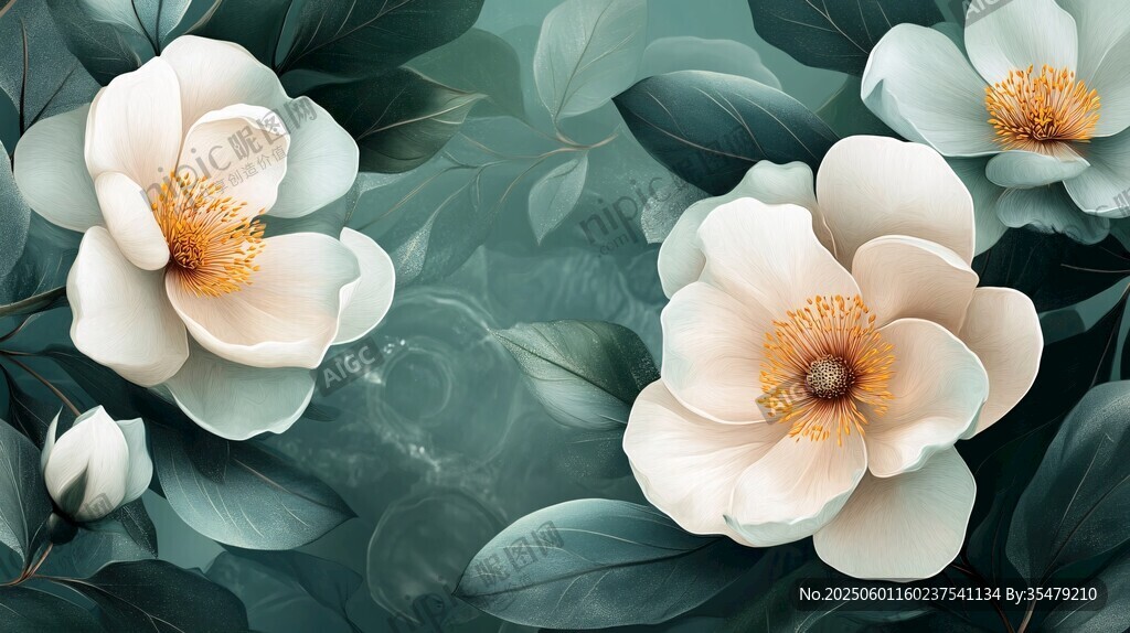 優(yōu)雅白茶花與綠葉景致