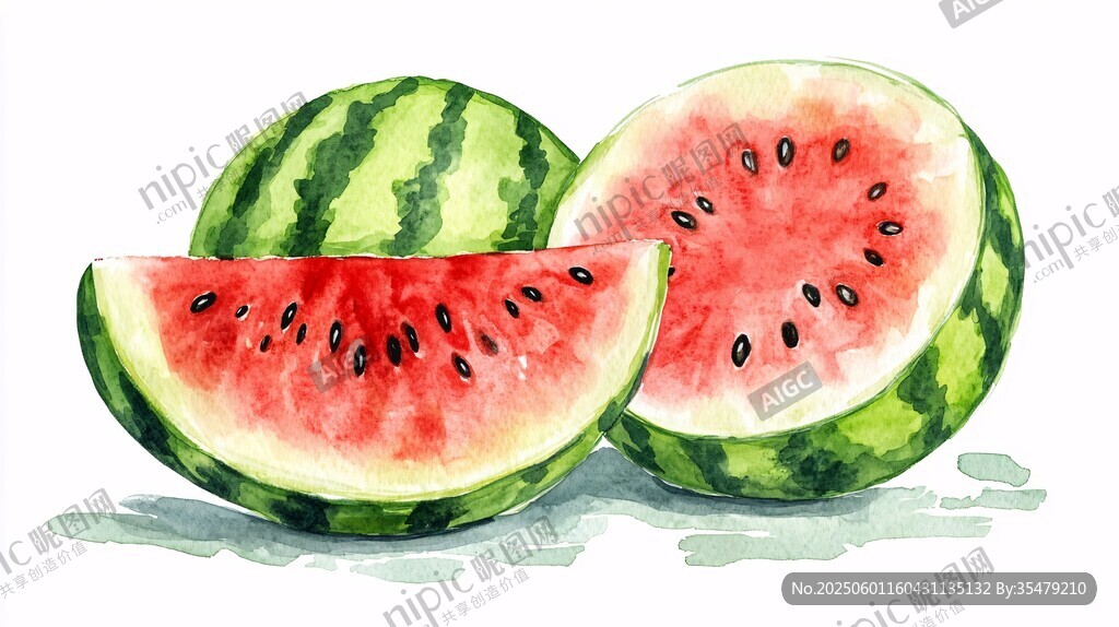 水彩繪西瓜 清新夏日水果