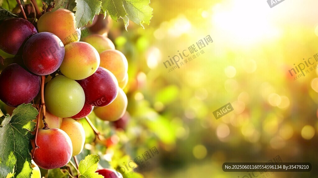 陽光下飽滿的多彩葡萄