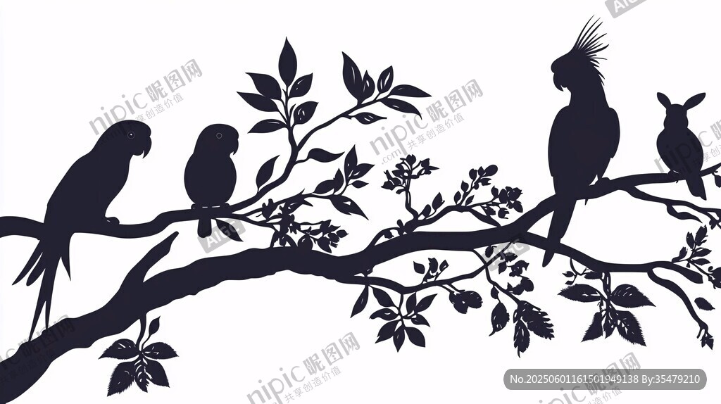 枝頭鳥兒剪影圖