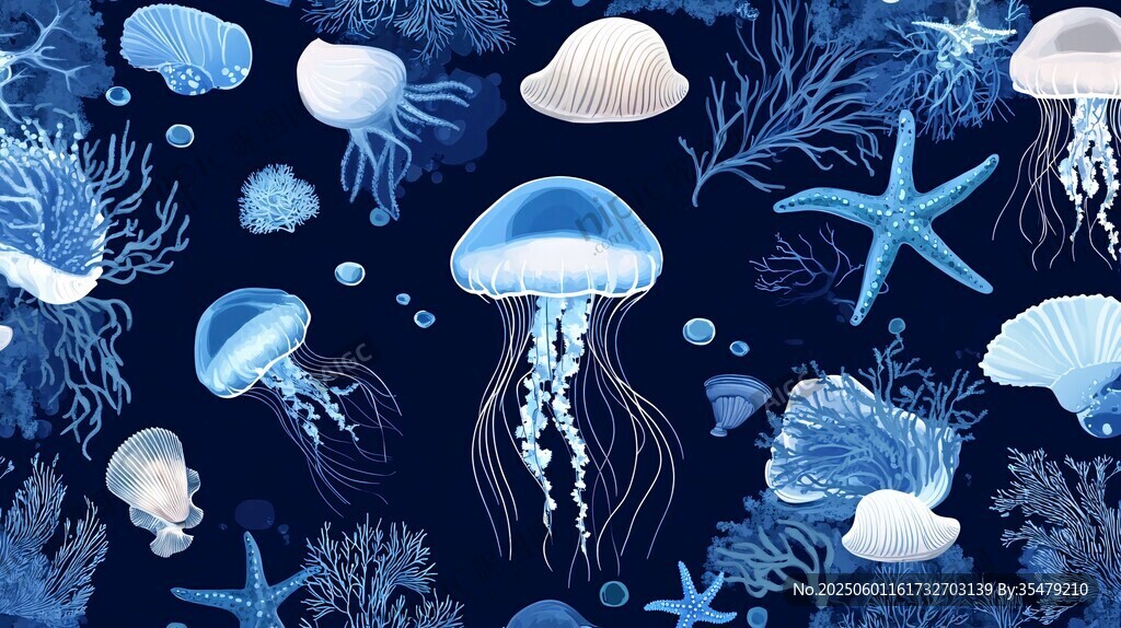 夢幻海洋生物圖案背景