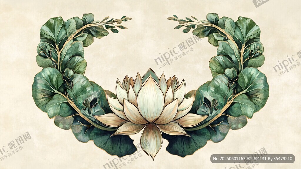 復(fù)古風(fēng)蓮花綠葉裝飾圖案