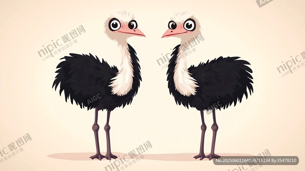 兩只可愛(ài)鴕鳥的趣味插畫