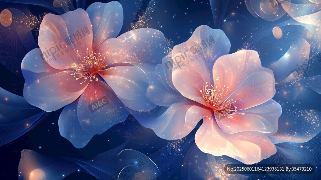 夢幻雙花綻放神秘背景