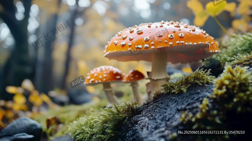 森林中色彩鮮艷的毒蘑菇