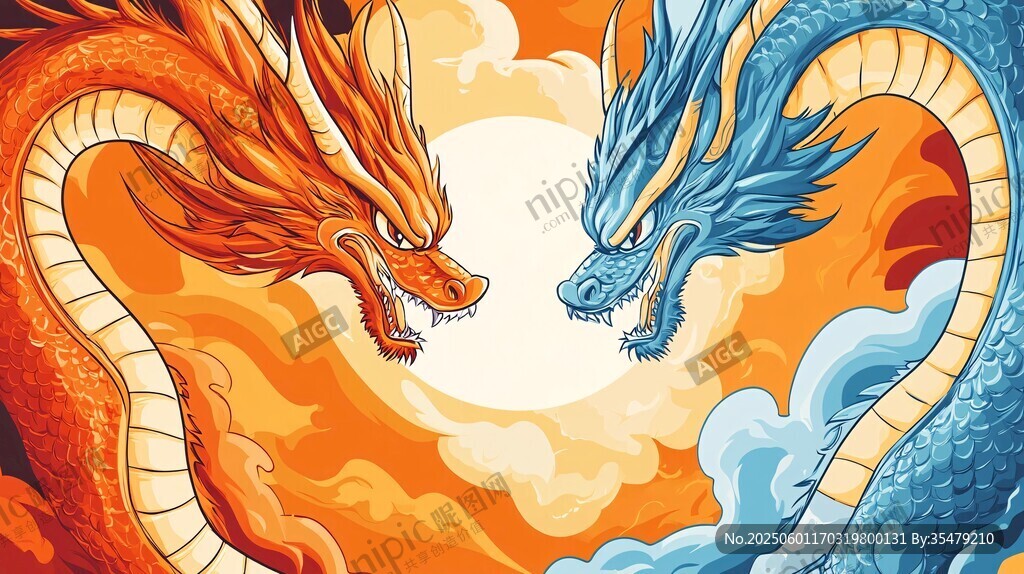 雙龍對峙繪奇幻東方圖景