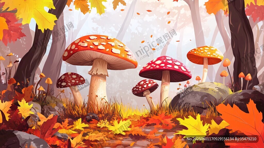 秋日森林中的夢幻蘑菇景觀