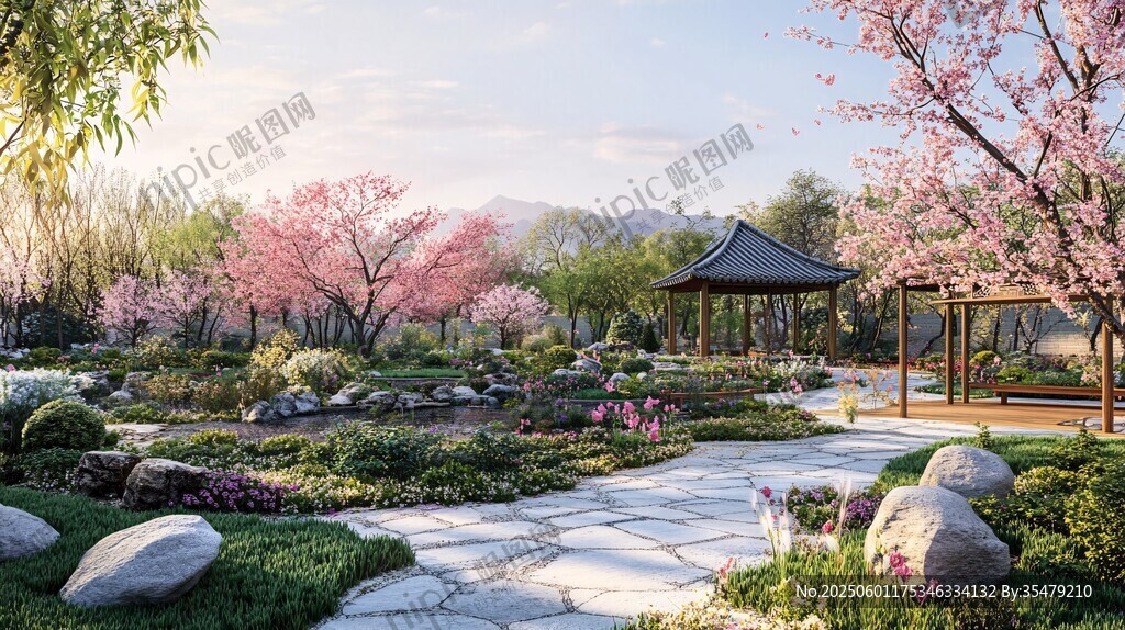 春日園林美景 亭花相映