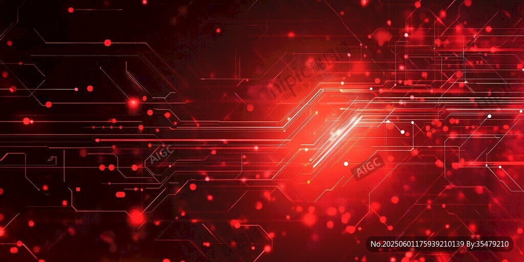 紅色科技感電路板背景圖