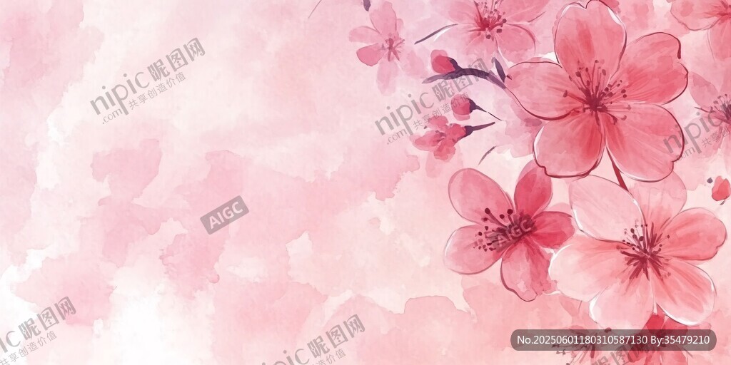 粉色爛漫櫻花水彩背景圖