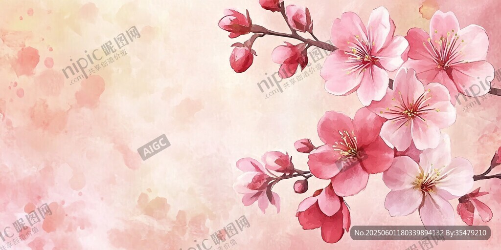 浪漫粉色桃花枝背景圖
