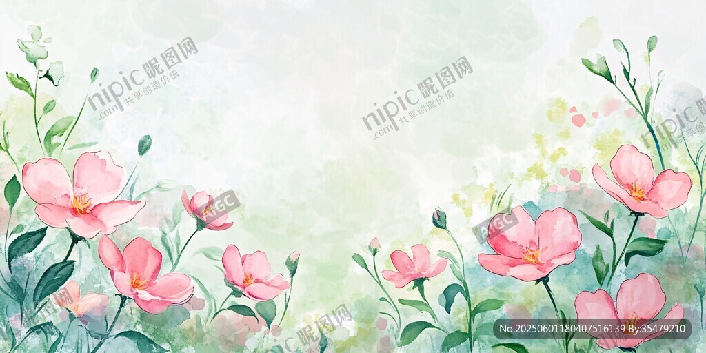 水彩風(fēng)粉色花卉邊框背景圖