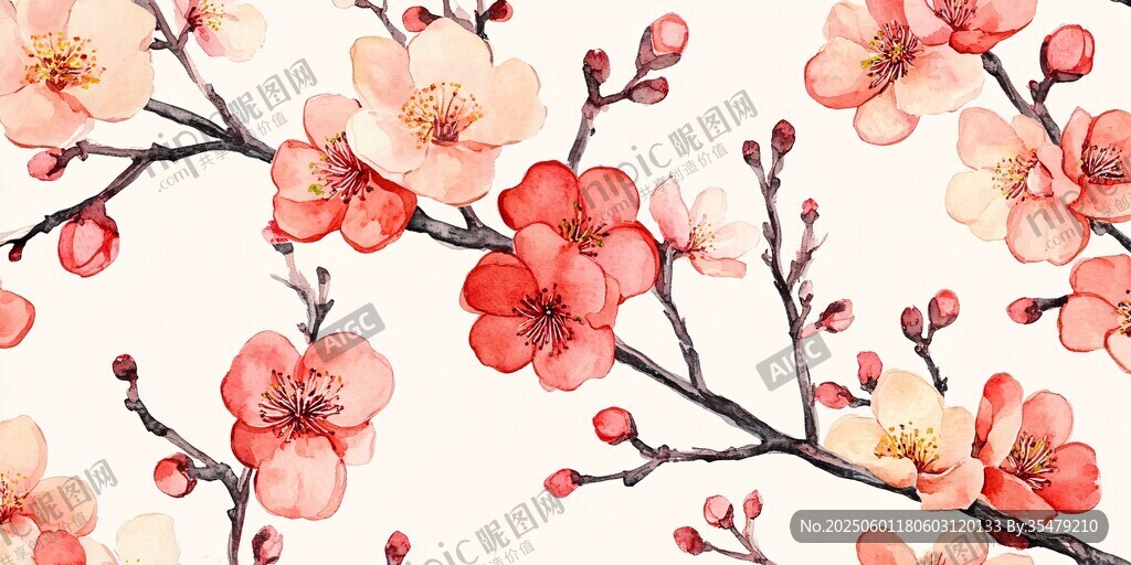 手繪粉色梅花圖案背景圖