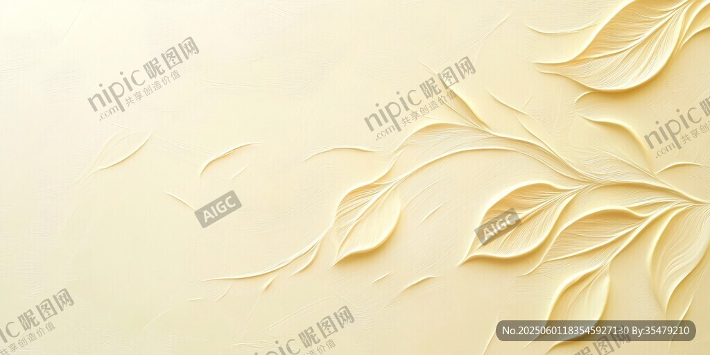 淡黃葉片浮雕紋理背景圖