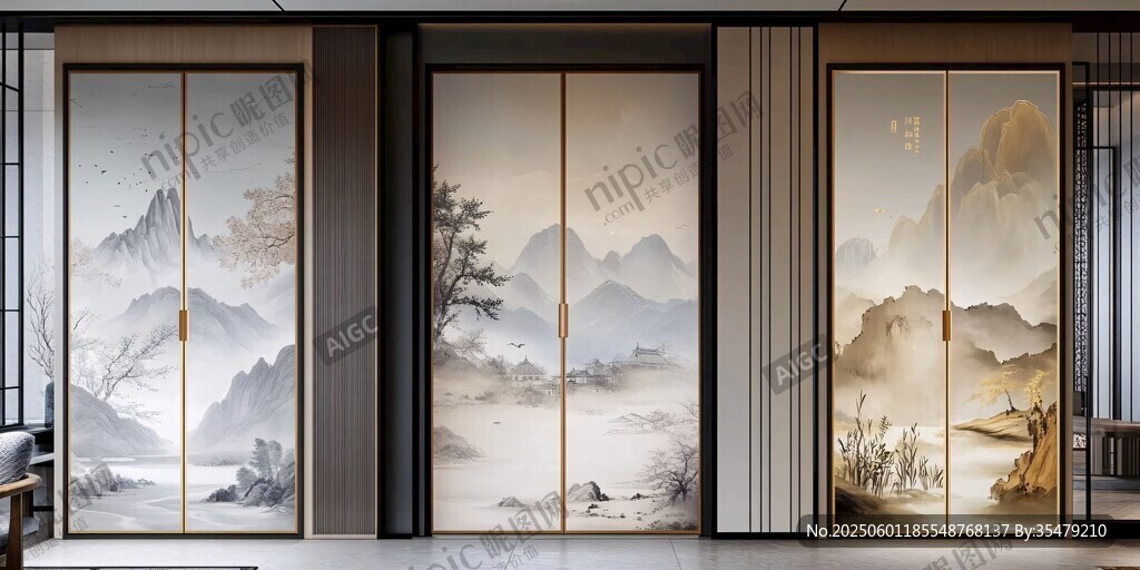 中式山水風(fēng)移門裝飾畫