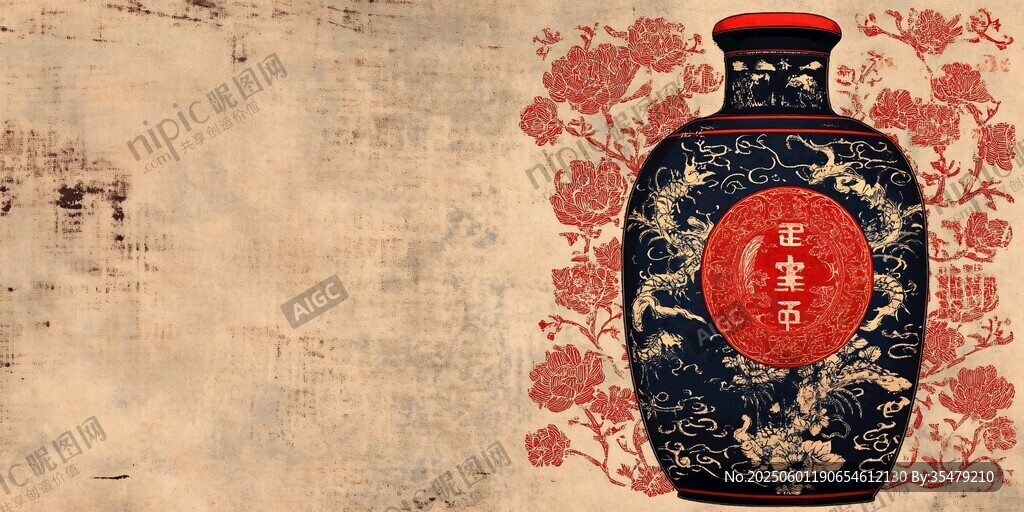 中式古風酒瓶插畫設計