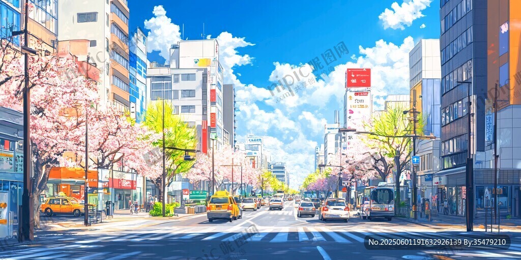 春日都市街道爛漫櫻花景