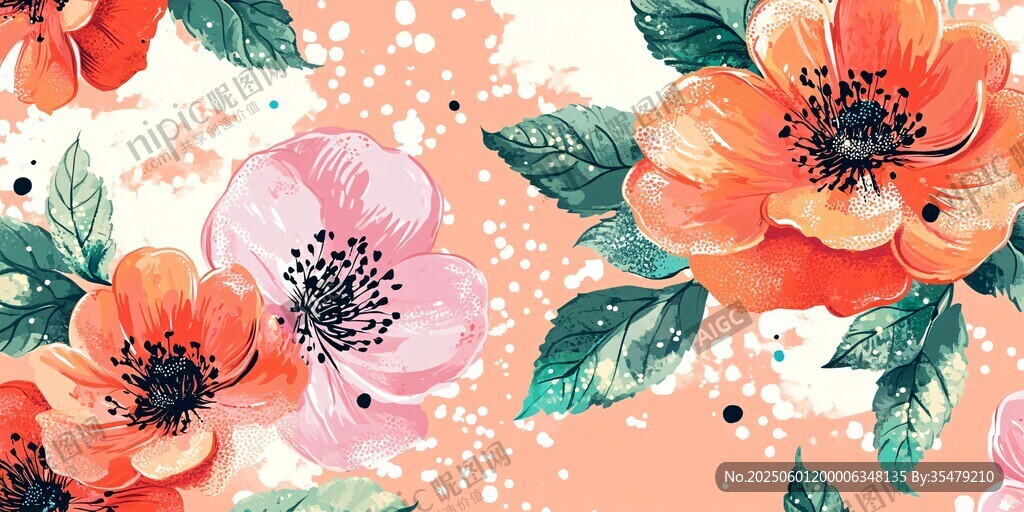 花卉水彩圖案 柔美自然風