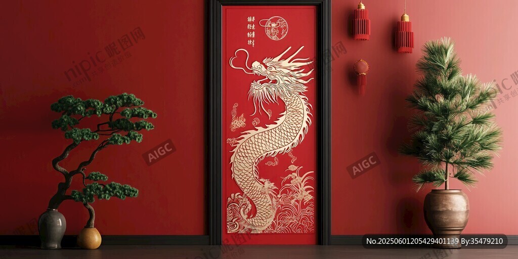 中式紅墻龍紋裝飾場景