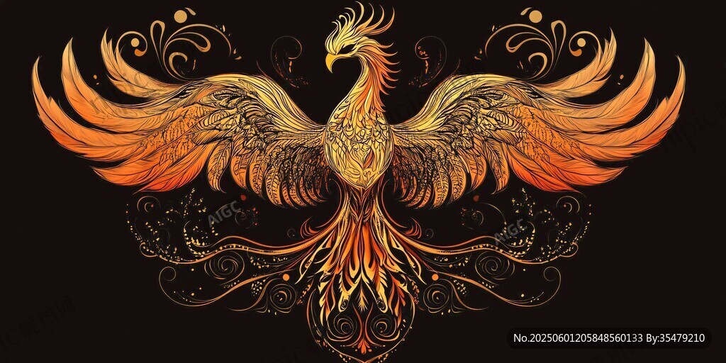 金色鳳凰插畫 華麗而神秘