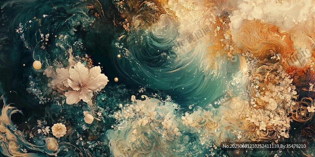 夢幻海洋花卉抽象藝術圖