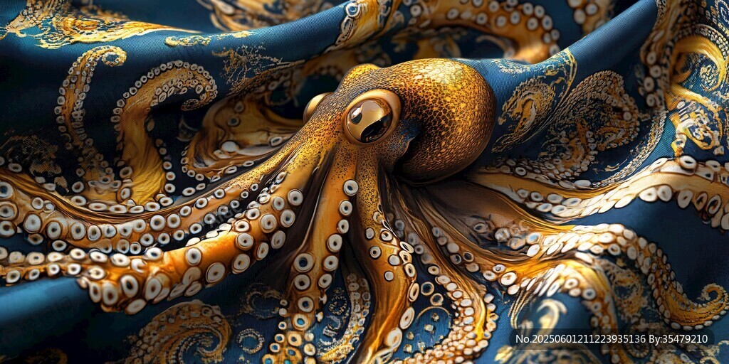 華麗章魚圖案絲綢織物