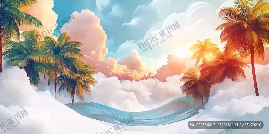 夢(mèng)幻云端下的椰林海景