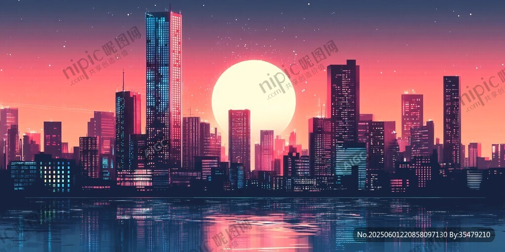 夢幻都市日落天際線景觀