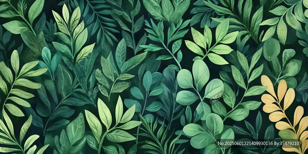 清新綠葉植物無縫背景圖