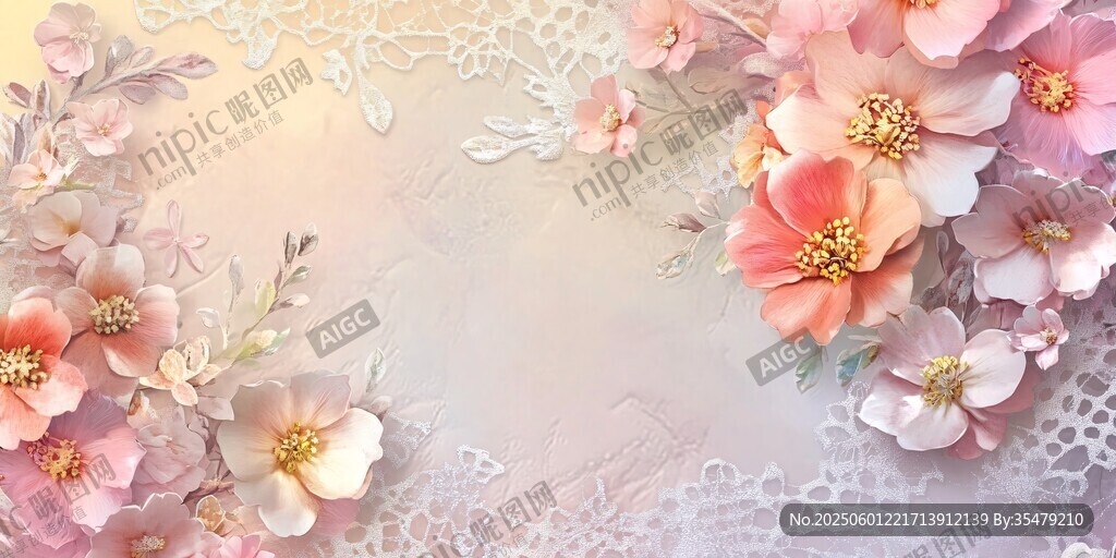 浪漫花卉蕾絲背景圖
