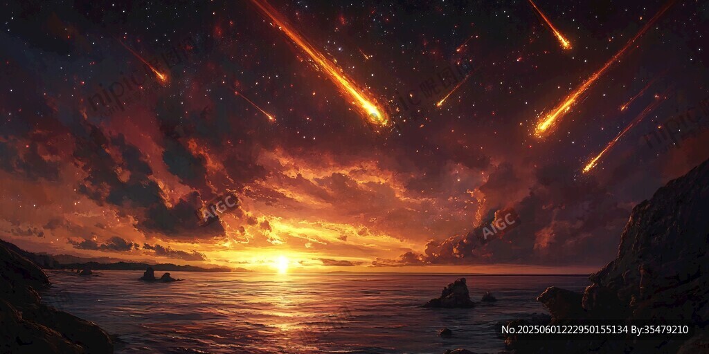 日落海灘上的流星奇觀