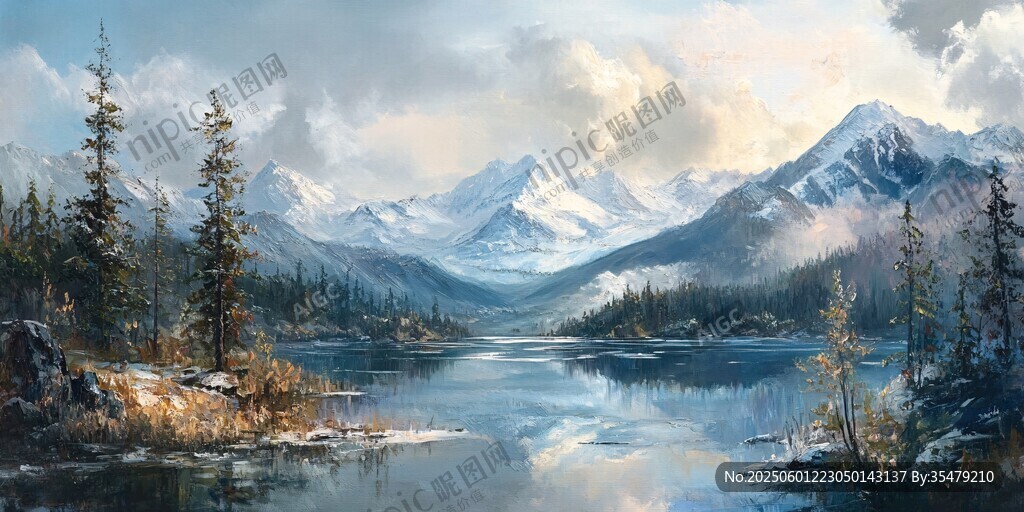 寧靜湖畔雪山森林美景