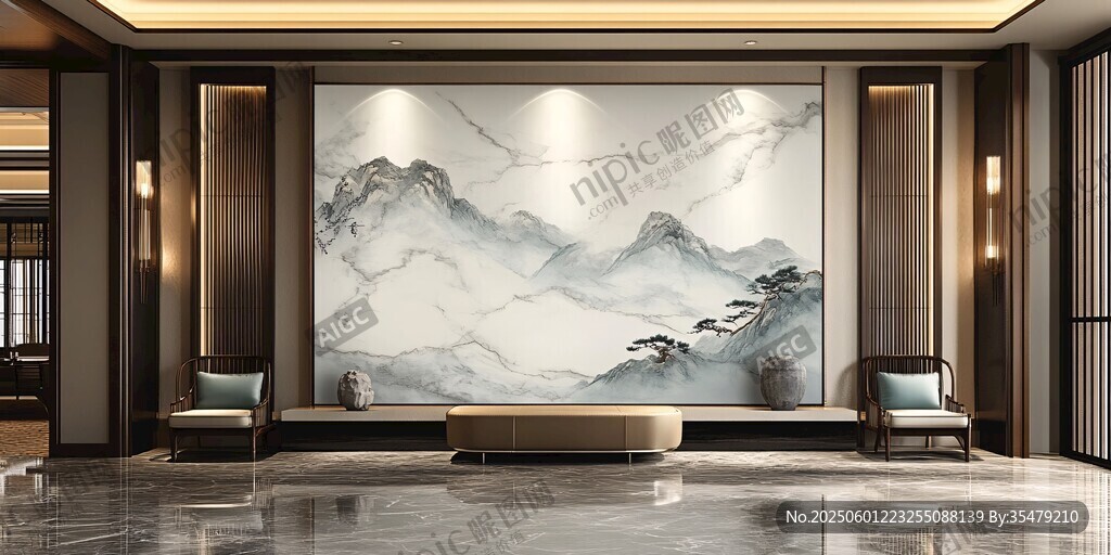 中式客廳水墨山水背景墻