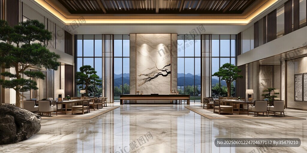 中式奢華大堂室內(nèi)設(shè)計景觀