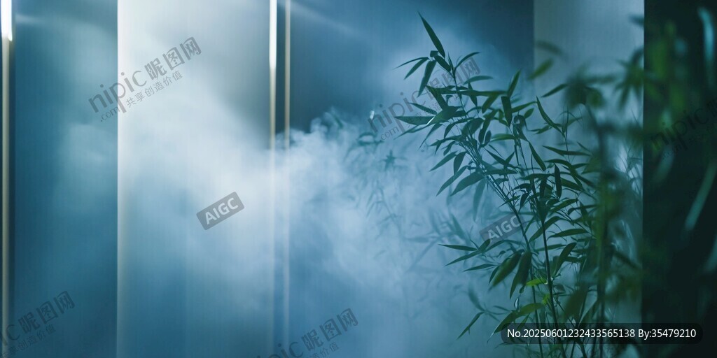 霧中翠竹營造靜謐氛圍