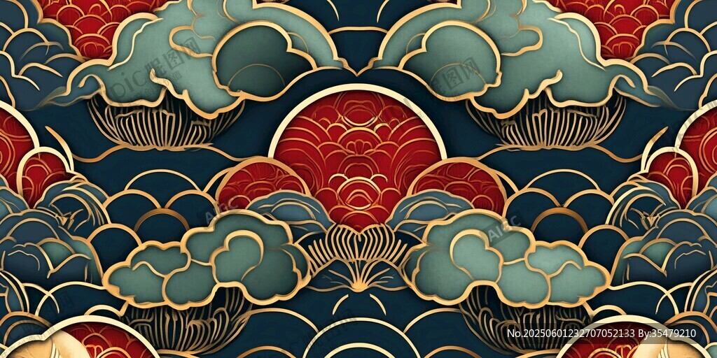 中式古典云紋海浪圖案