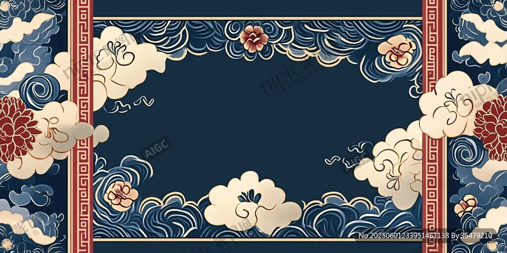 中式古典云紋花卉邊框背景
