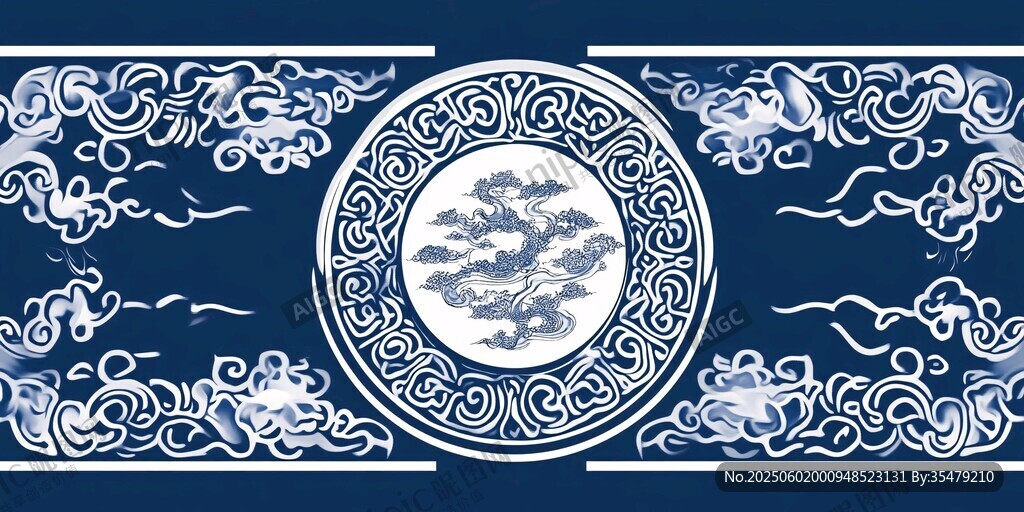 中式青花瓷紋古典裝飾圖案