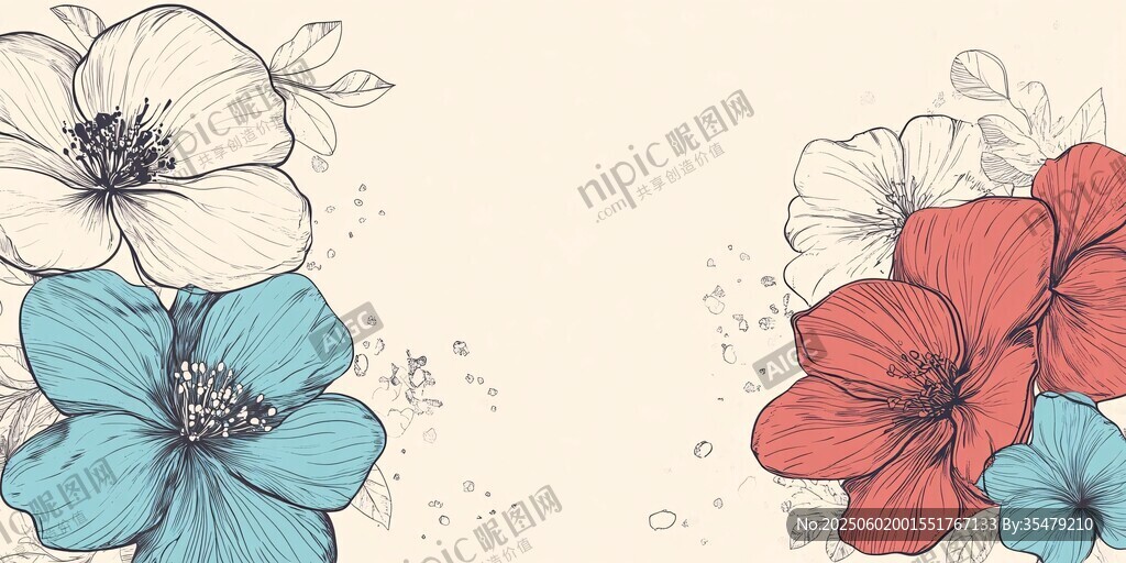 手繪多彩花卉裝飾圖案