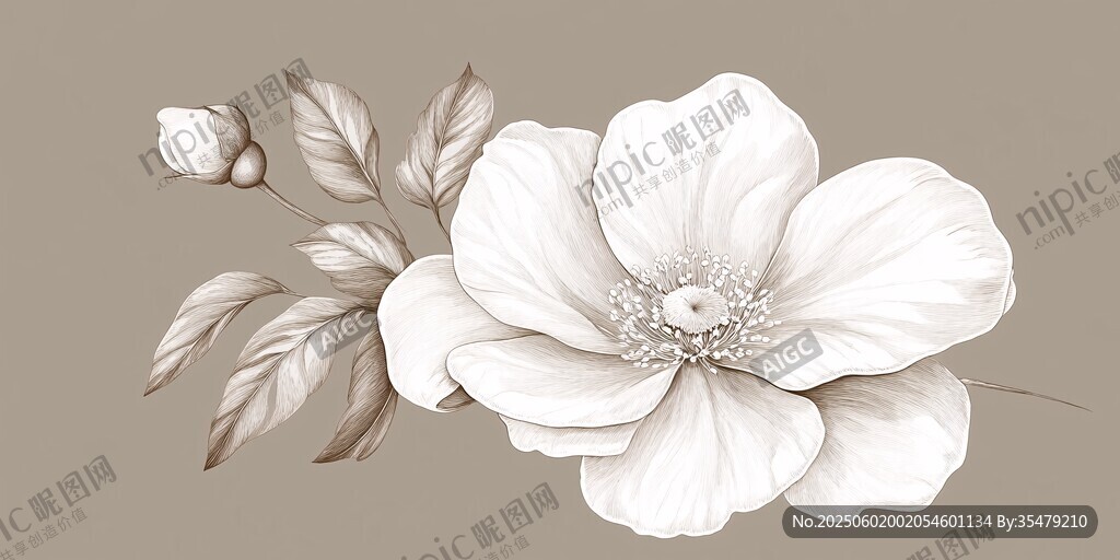 素雅白花朵插畫