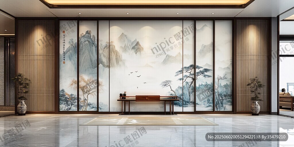 中式山水背景墻雅致空間