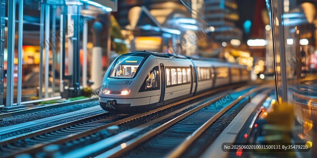 城市夜間行駛的現(xiàn)代化列車
